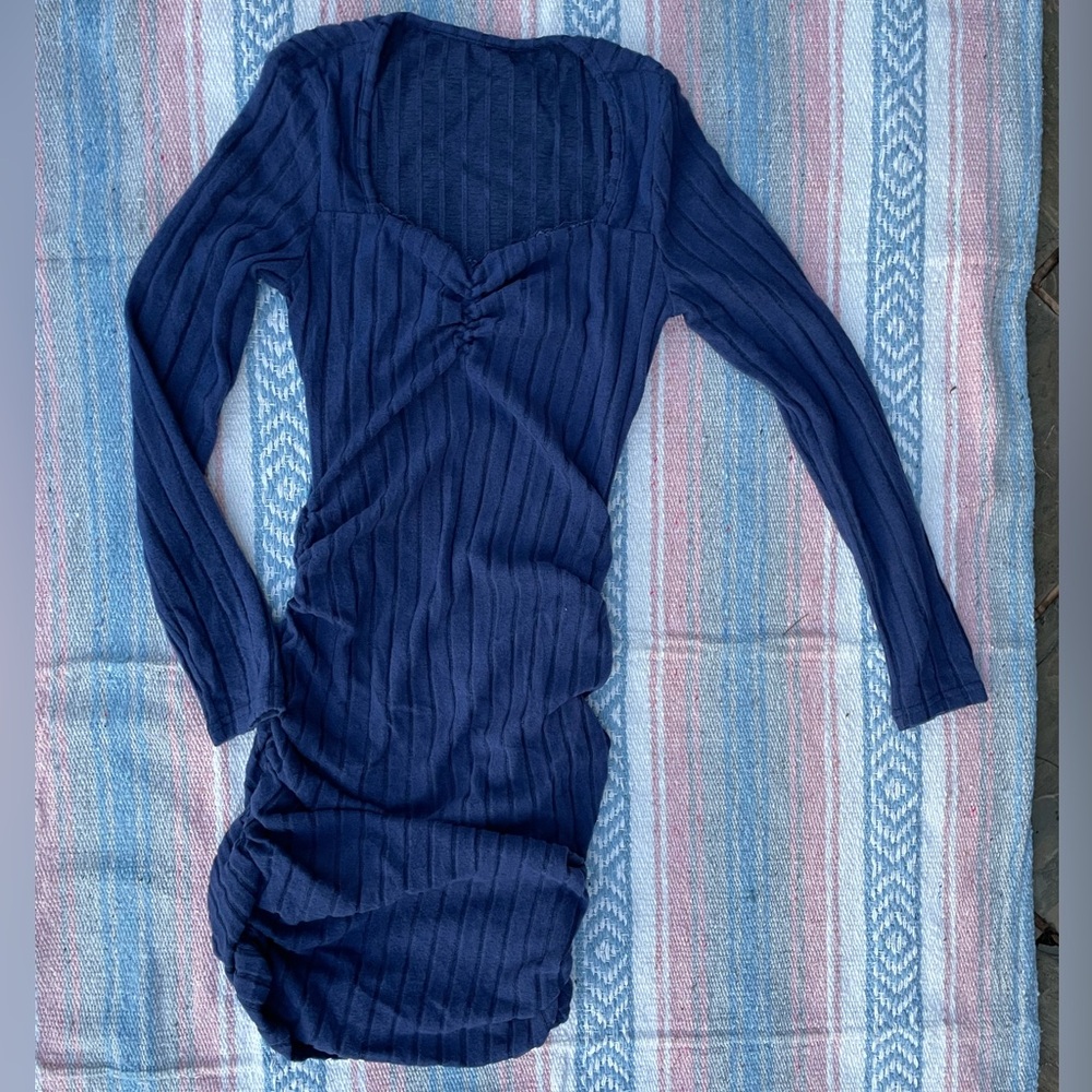 Shein Navy blue long sleeve ribbed dress